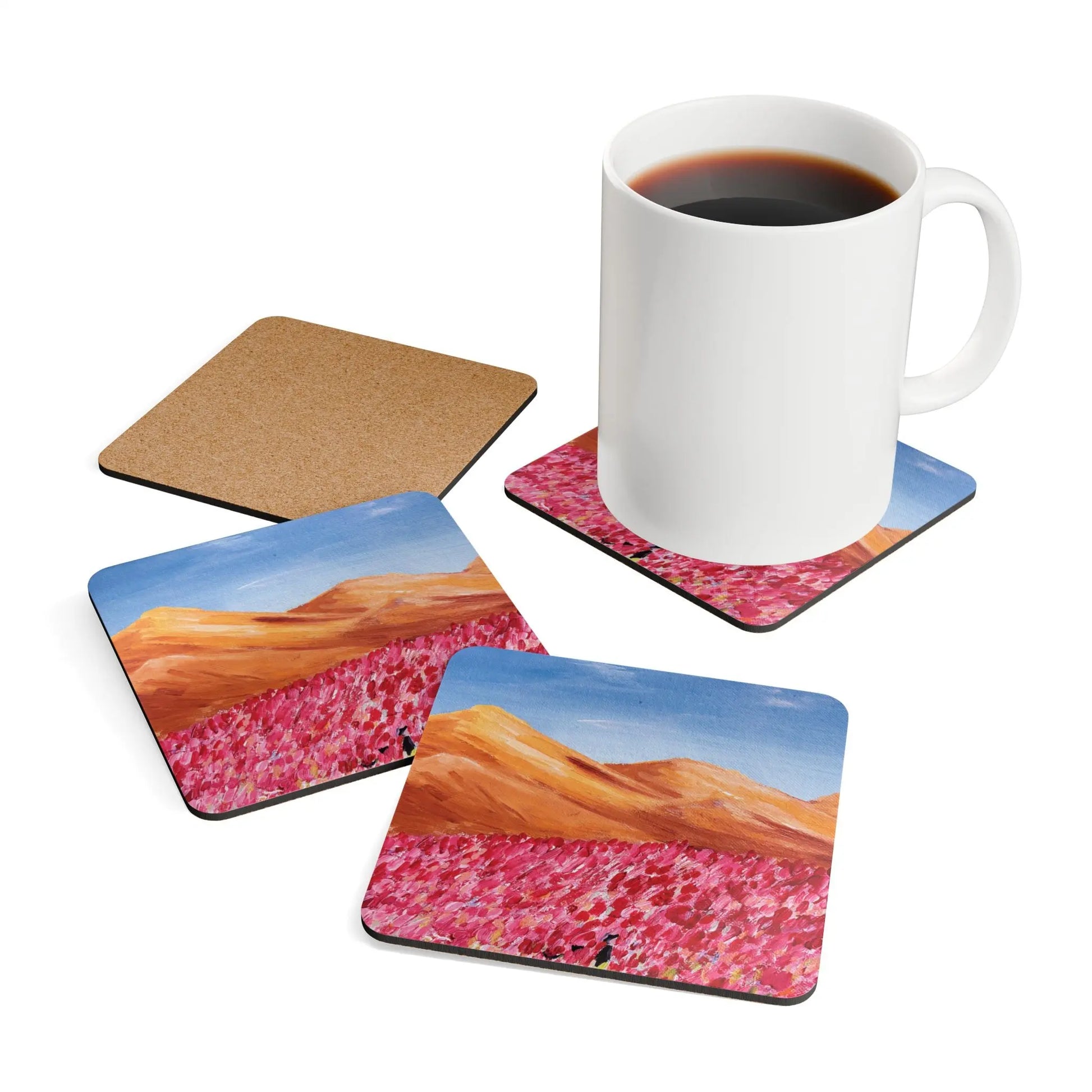 Corkwood Coaster Set - Pink Garden - 4-piece set House of Poco Loco