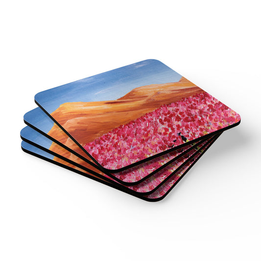 Corkwood Coaster Set - Pink Garden - 4-piece set