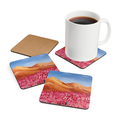 Corkwood Coaster Set - Pink Garden - 4-piece set