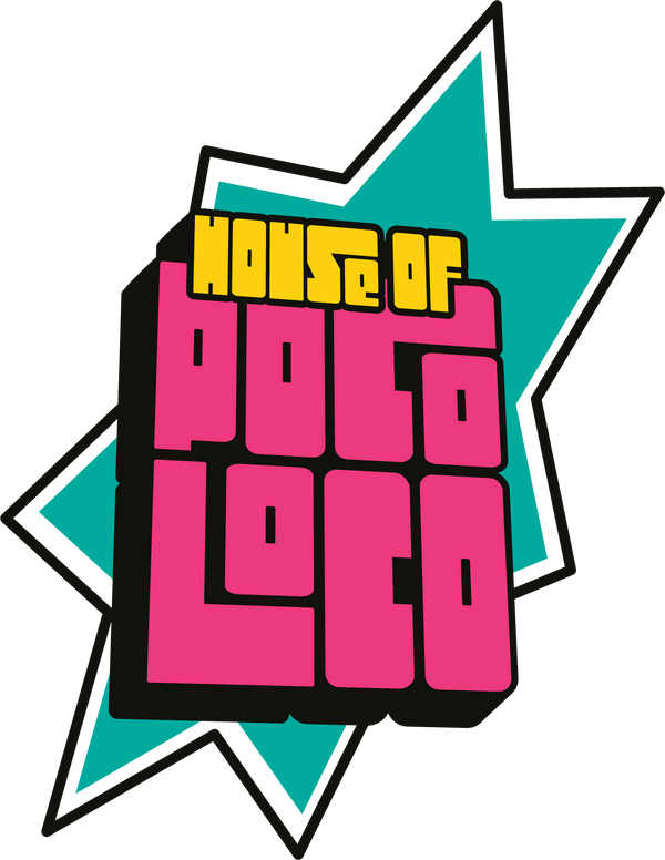 Logo of 'House of Poco Loco' with colorful text and a star-shaped design on a white background.